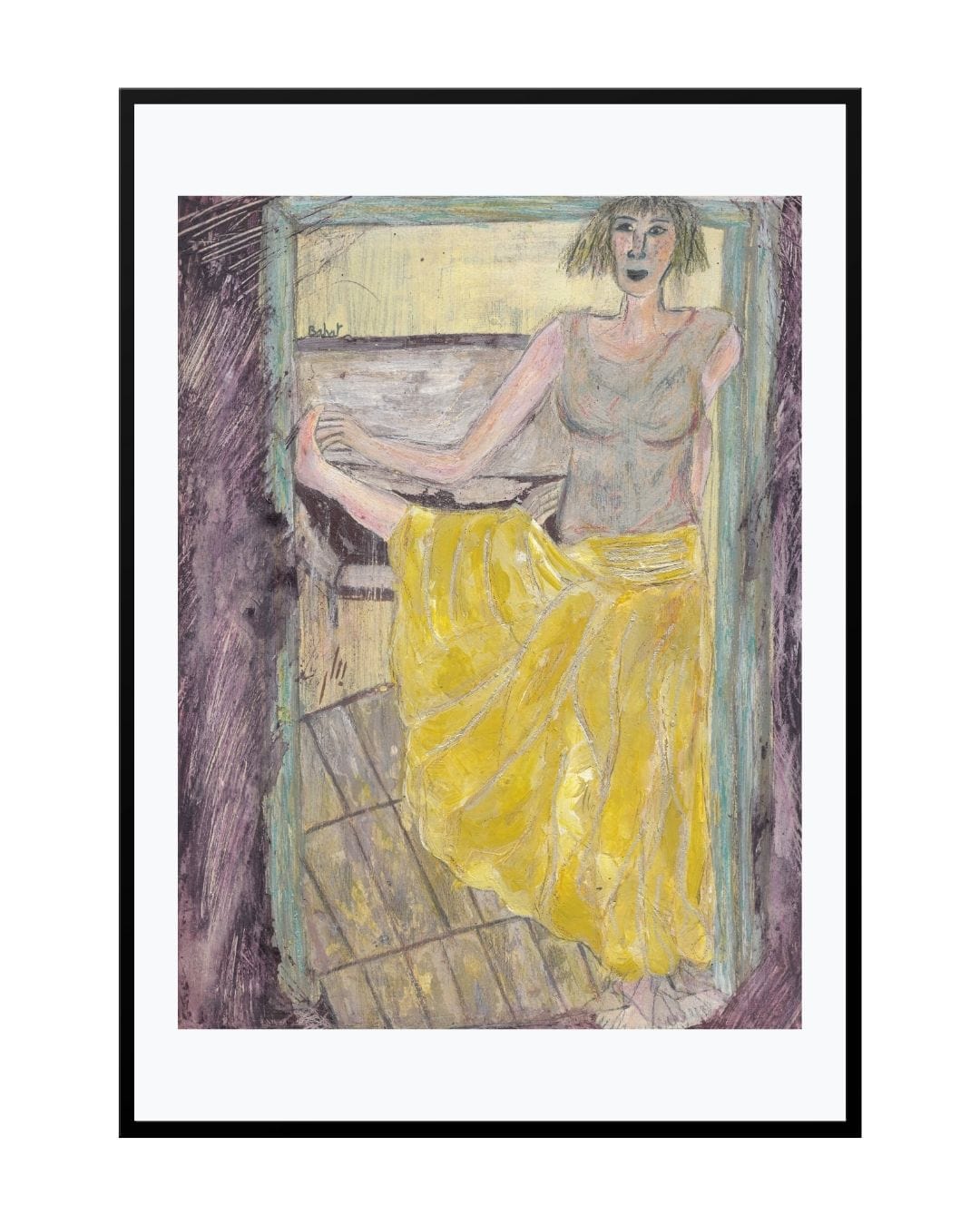 Expressionist painting titled "Girl with Seven Feet," portraying a distorted female figure symbolizing body image struggles
